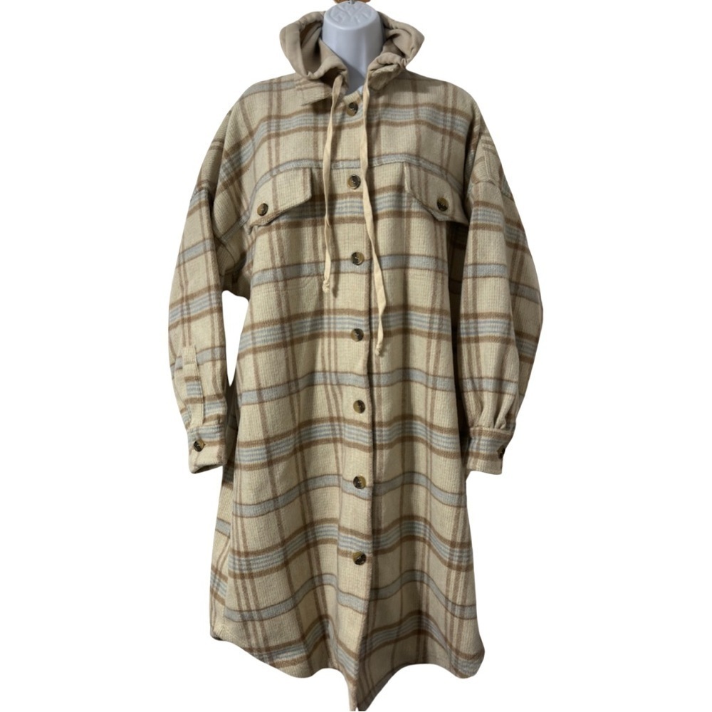 Fate wool Flannel hooded  3/4 length nwot jacket medium and oversized